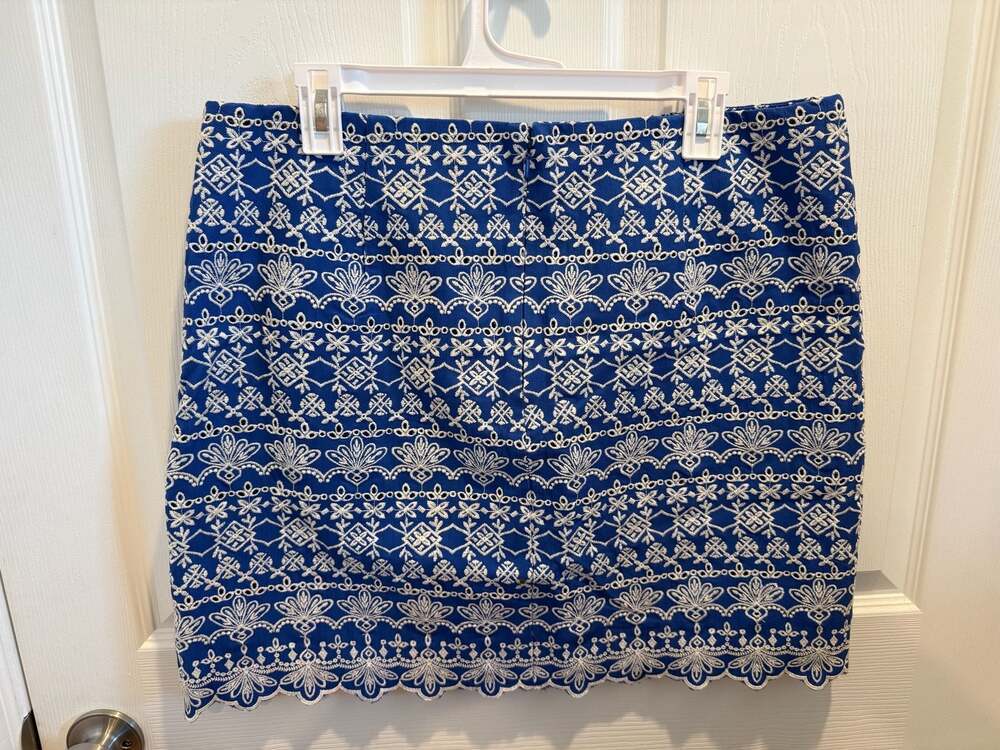 LOFT Blue and White Embroidered Eyelet Mini Skirt